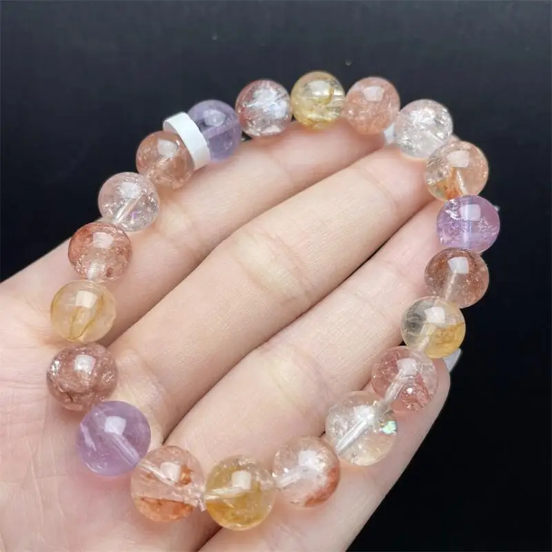 9MM Natural Colored Fire Quartz Hematoid Bead Bracelet Energy Gemstone Women Stretch Jewelry Healing Birthday Present 1PCS