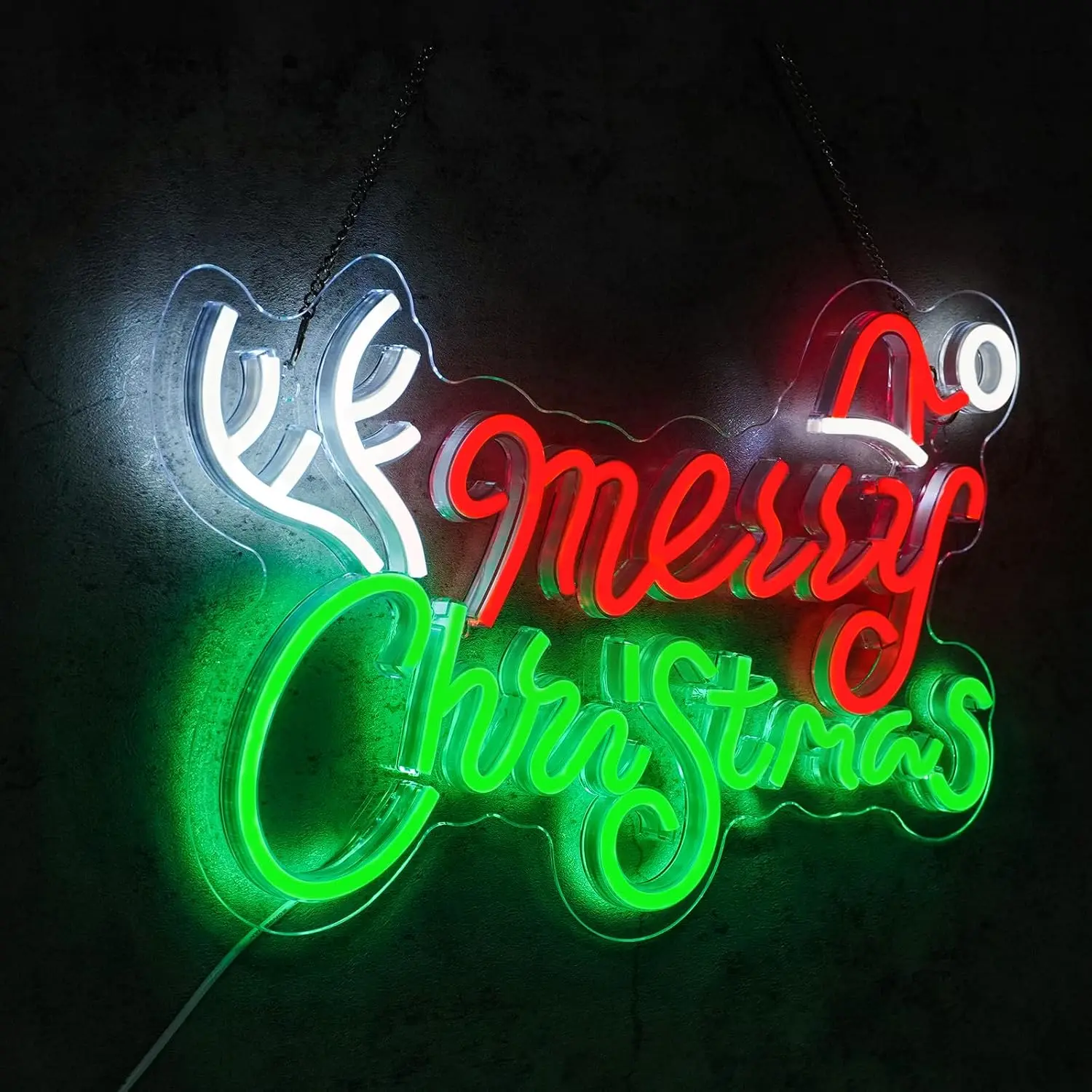 Merry Christmas LED Neon Sign With Antlers Santa Hat USB Powered Neon Light Xmas Home Wall Decor Holiday Party Night Lamp Gift