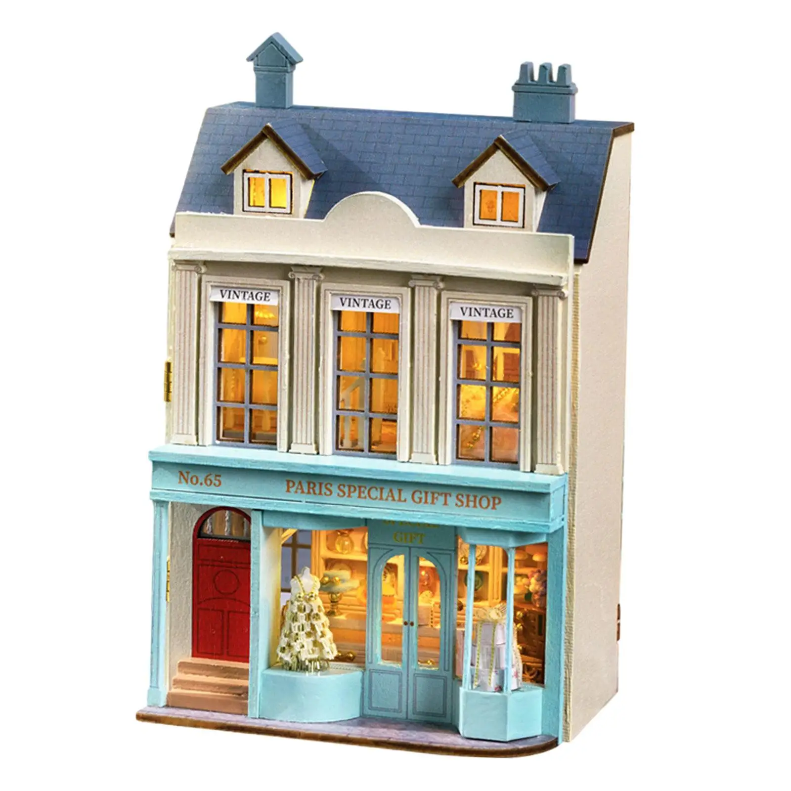 DIY Wooden Miniature Building Kits Dollhouse Handmade Toy Creative 3D Wooden