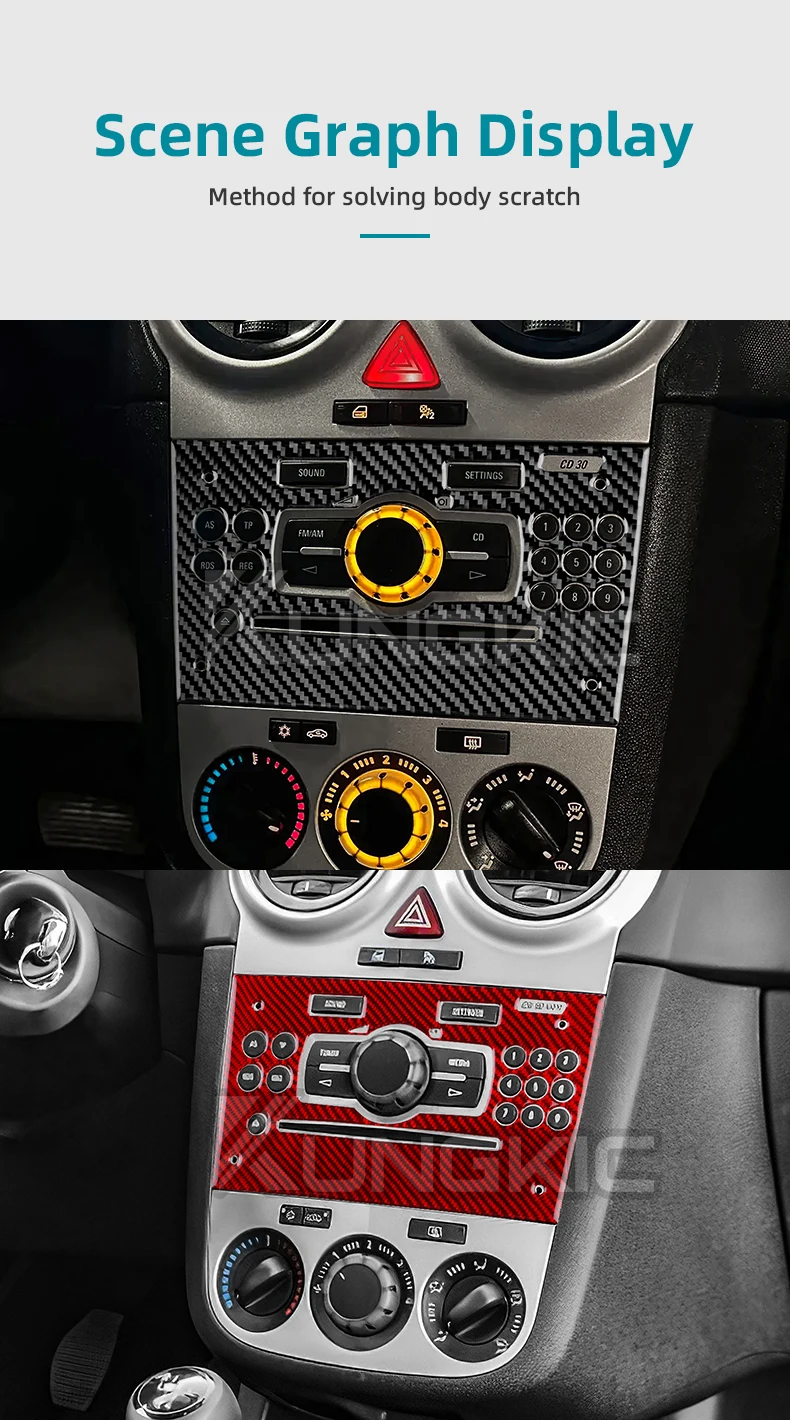 Echter weicher Kohlefaser-Aufkleber für Opel Corsa D 2007 2008 2009 2010 2011 2012 2013 2014, LHD RHD, Auto-Zentralsteuerung, CD-Tastenverkleidung – Detail 9