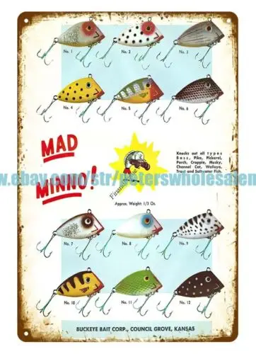 Buckeye Bait Mad Minno Lure fishing tin sign collective lic wall decoration