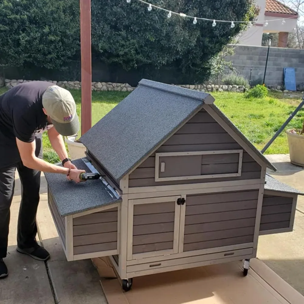 

Mobile Chicken Coop with Super Large Wheels and 6 Nesting Boxes Expandable Duck House for 6-8 Chickens
