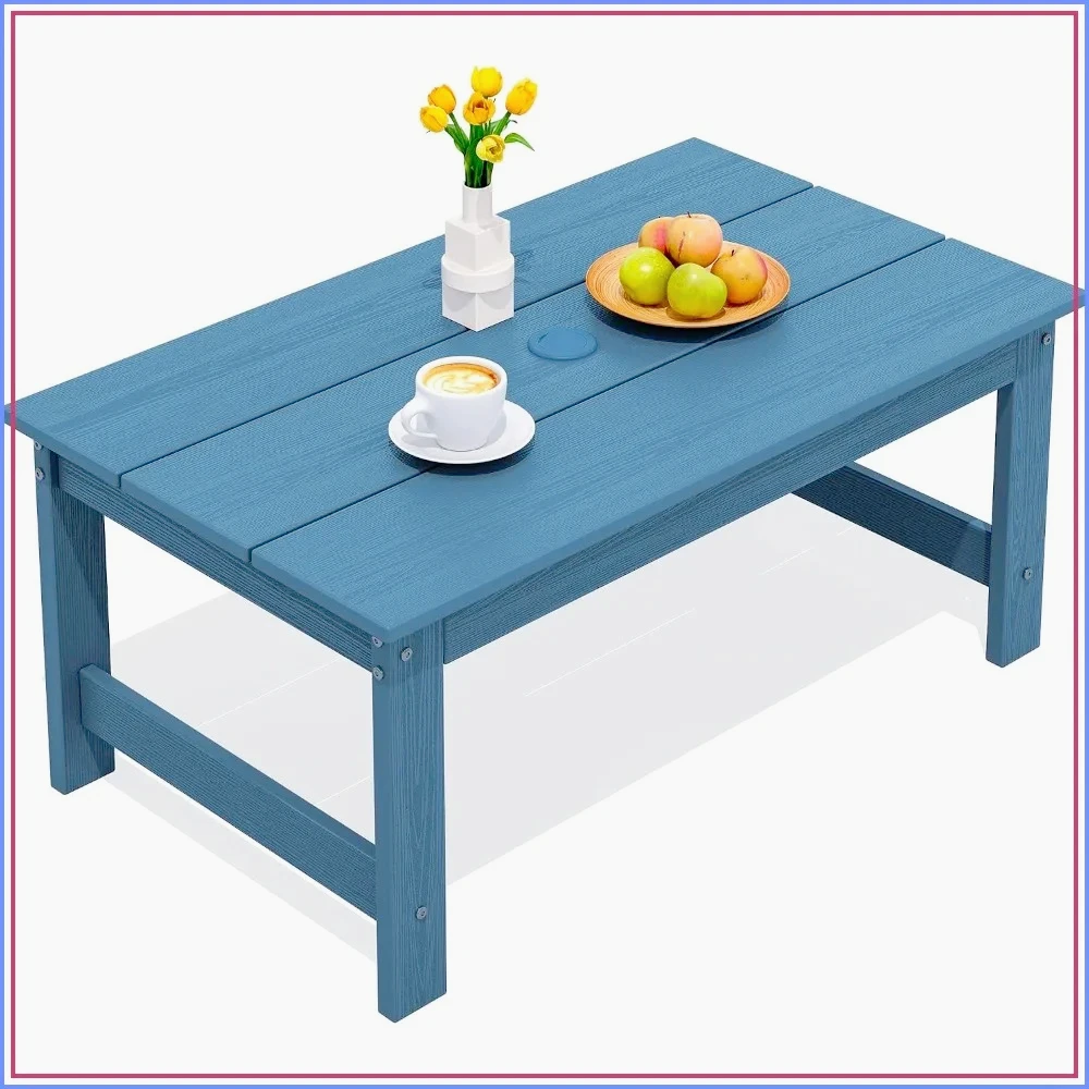HDPE Patio Coffee Table, Rectangle Outdoor Side Table, All-Weather, Blue
