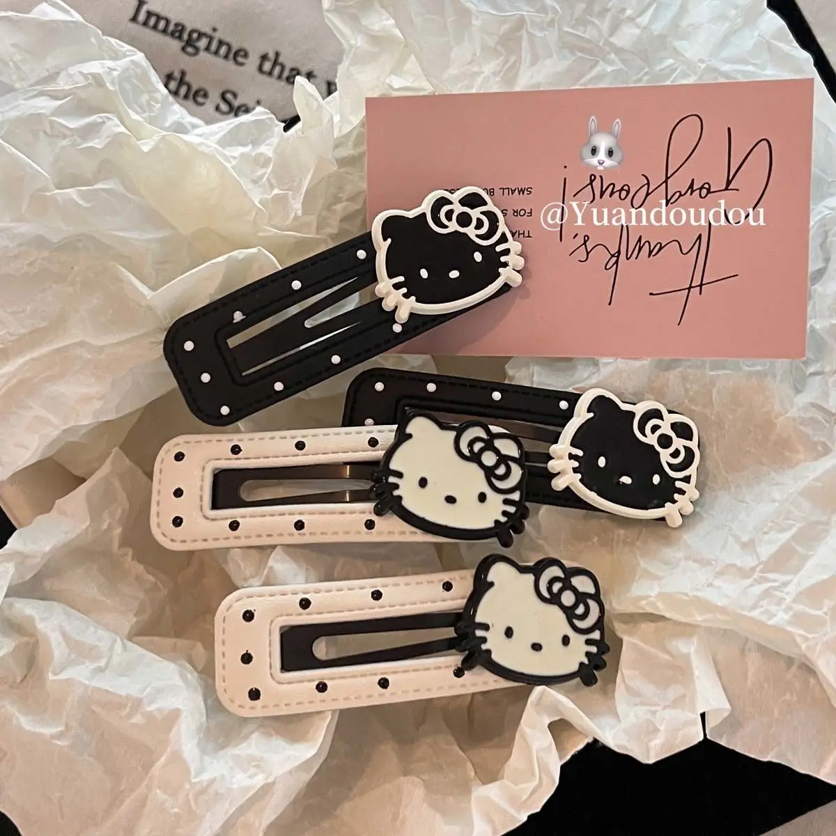 

Anime Kawaii Hello Kitty Polka Dot Kt Cat Cute Leather Hairpin BB Side Bangs Clip Edge Hairpin Broken Hair Accessory Toy Gifts