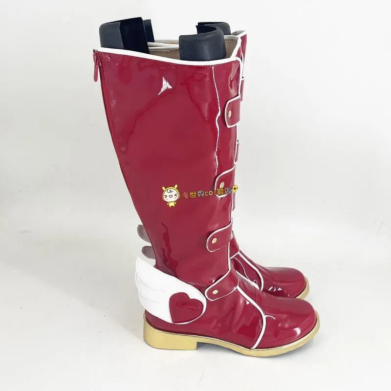 Love Live Rin Hoshizora Cosplay Shoes Handmade Faux Leather Red With Wings Anime Boots view 2
