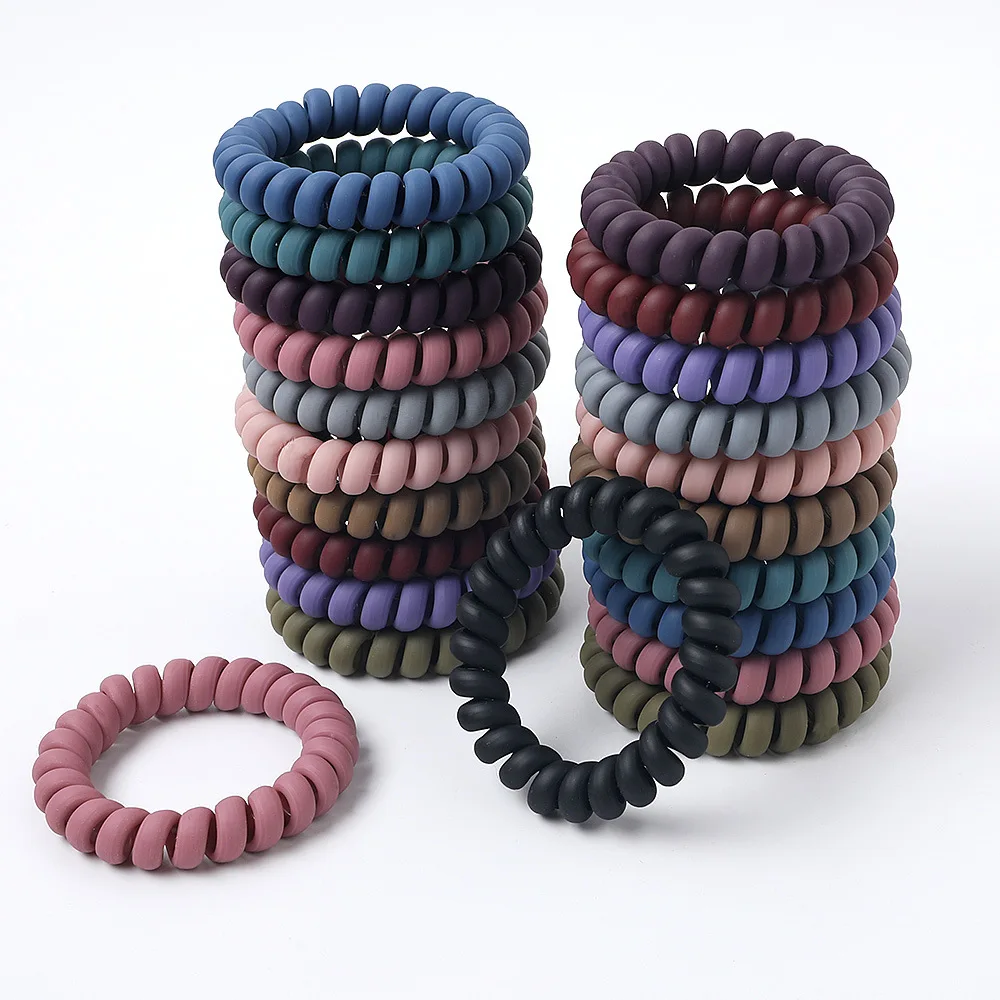 Women Matt Colors Glow in Dark Cloth Telephone Wire Rubber Bands Stretchy Colors Non-mark Spiral Coil Ropes Solid Hair Ties - Detail 1