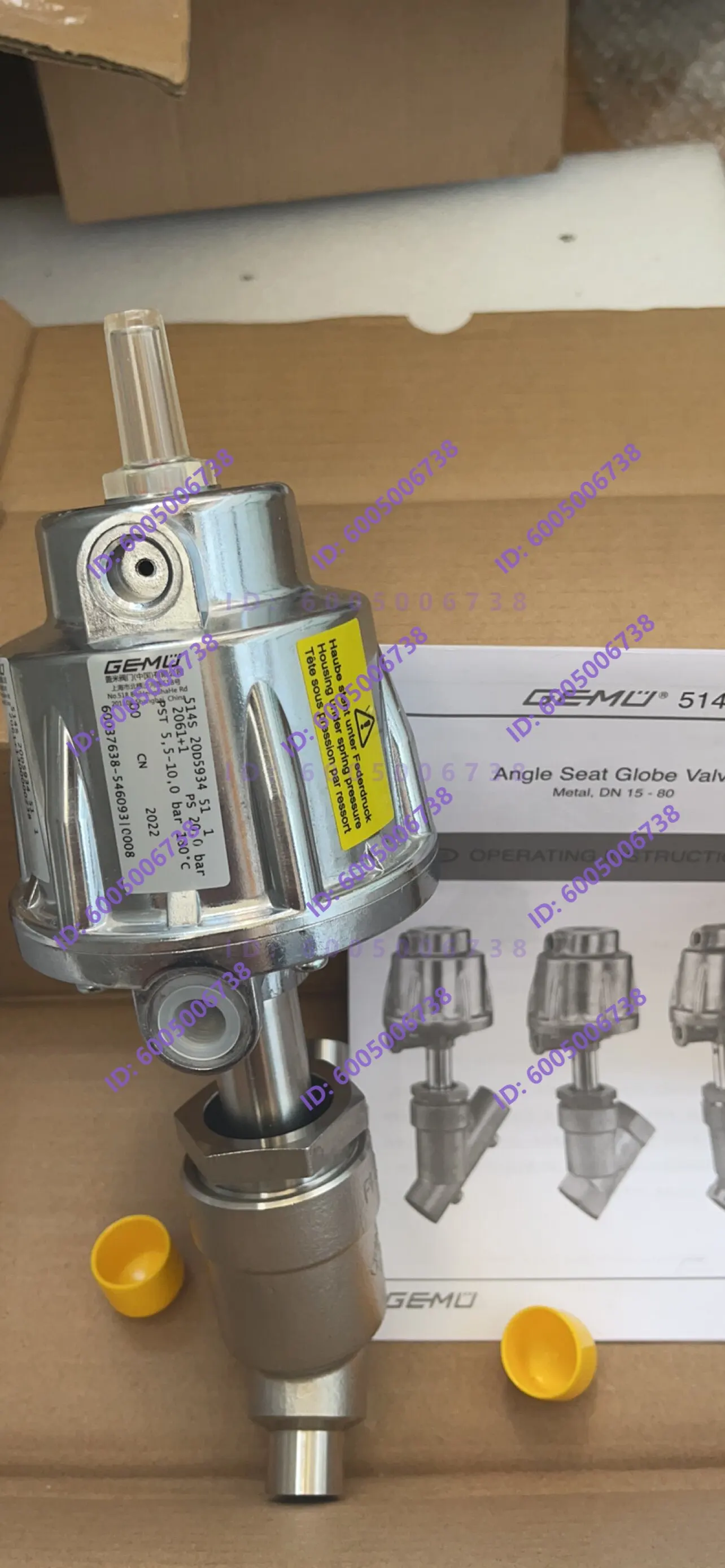Steam sterilization cabinet GEMU welded DN20 corner seat pneumatic valve 514S20D5934511