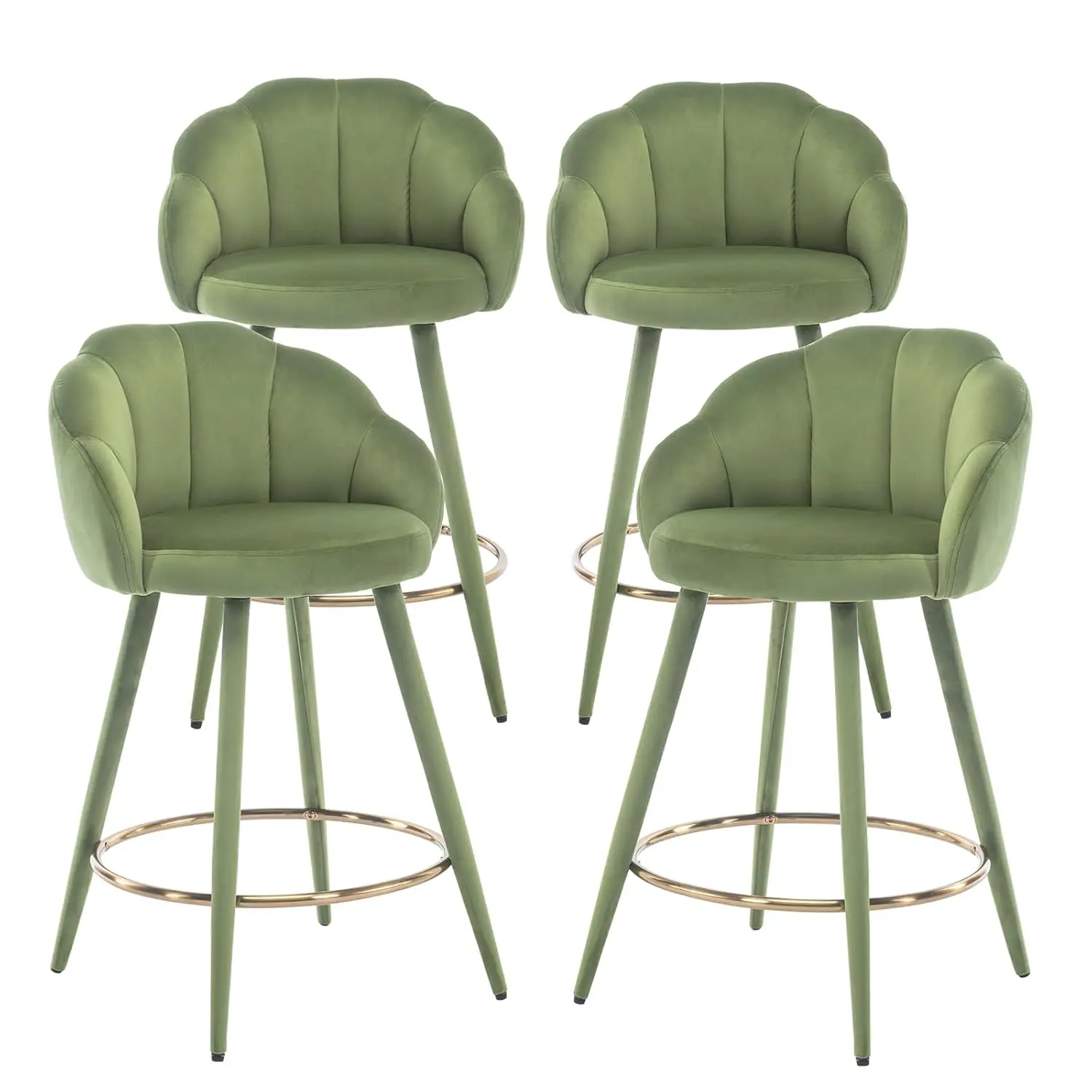 

Барные стулья из вельвета, 25,5 дюймов, с изогнутой спинкой, золотым кольцом и подставкой для ног, обитые, для кухонного острова, ресторана, цвет оливковый, на заказ