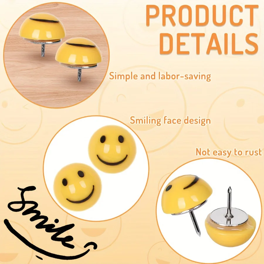 Cute Yellow Smiley Face Push Pins Set Decorative Thumbtacks for Cork Board Photo Wall Bulletin Board Home Office School Supplies