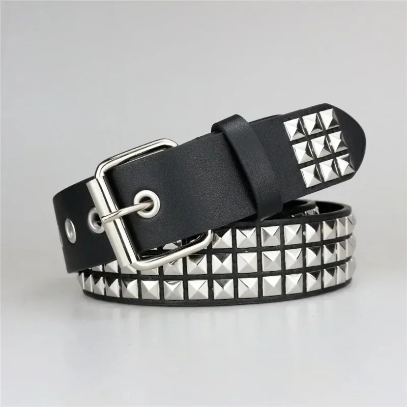Square Bead Rivet Belt Metal Pyramid Belt Men and Women Punk Hardware Jeans Belt Y2K Belt Designer Belt Women's Belts