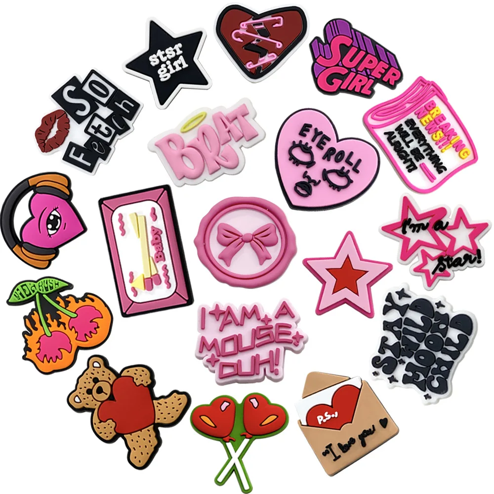 New 1/18pcs Y2K Fashion Pink Trendy Heart Star Bear PVC Shoe Charms For Slides Sandals DIY Clog Teen Girls Birthday Decor Gifts