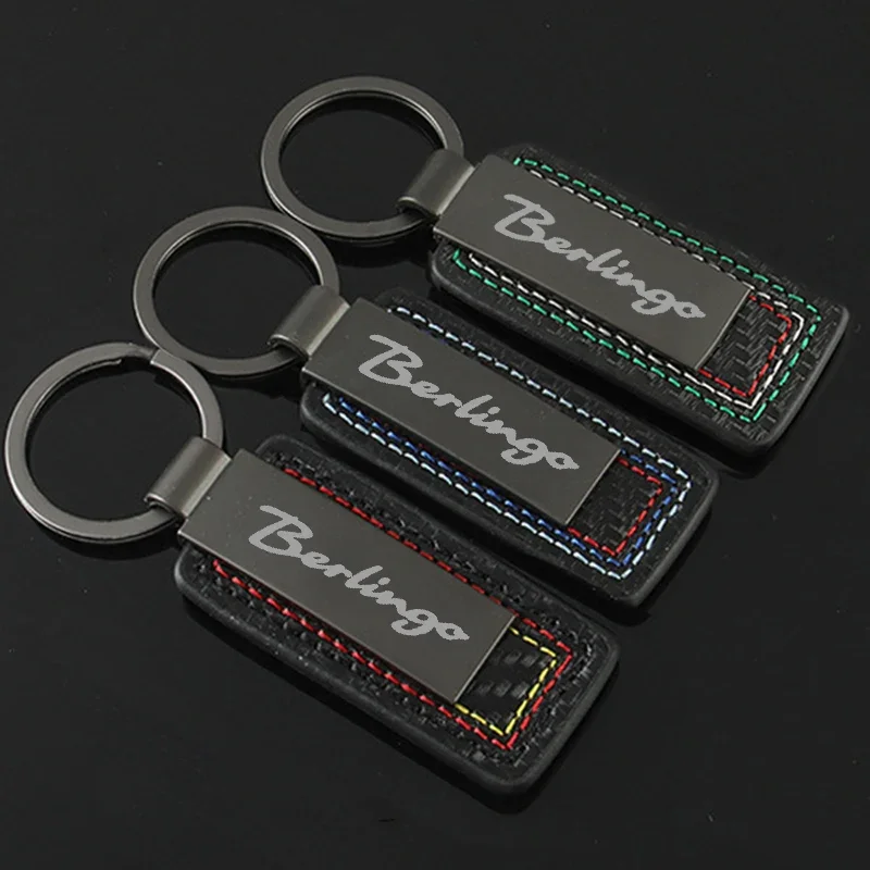 Carbon Fiber Leather Car Alloy Keychain Key Chain Rings Gifts for Citroen Berlingo Logo C1 C4L C5 C6 C8 C-CROSSER VTS NEMO VTS - view 2