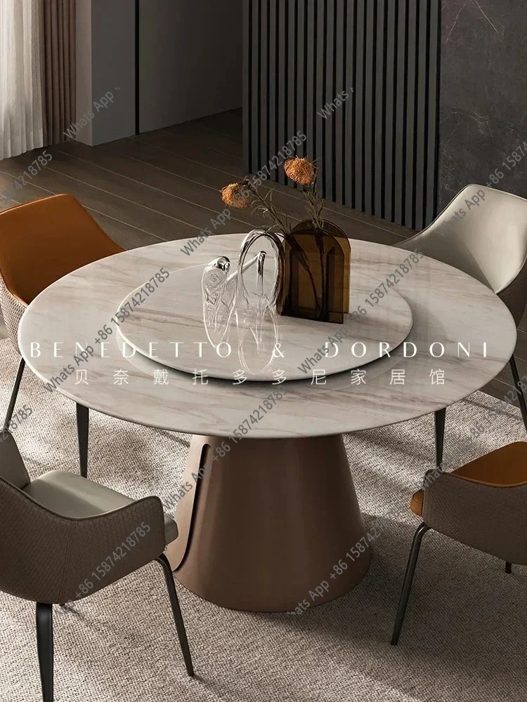 J C Italian Minimalist Round Marble Dining Table And Chair Combination Round Table Turntable Modern Light Luxury Home