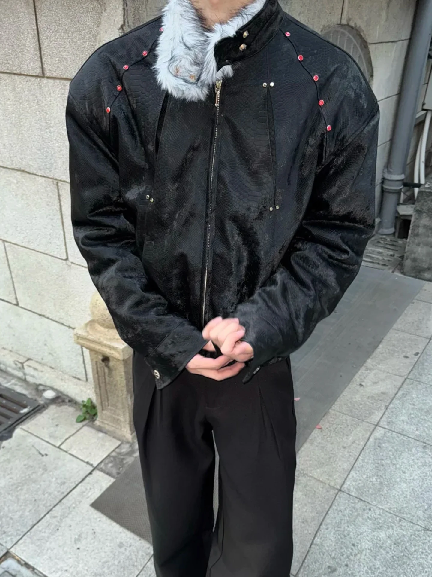 

Men's Thiened Winter Jaet Double-Sided Wear Fce-Lined Cotton Coat Leather irt Mountain Eagle Sle Youth Faion