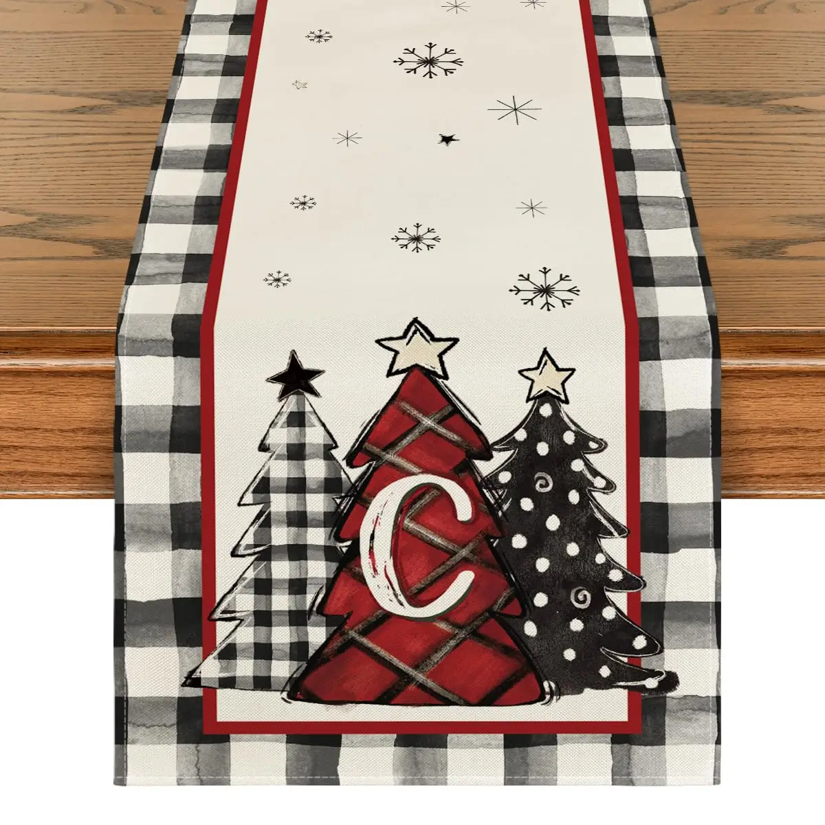 Merry Christmas Tree Table Runner,Winter Holiday Indoor Outdoor Table Decoration for Home