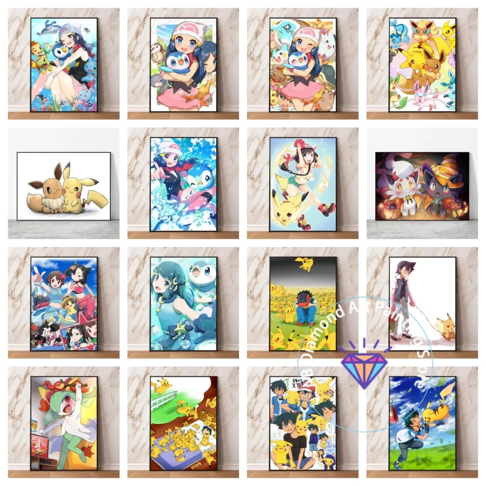 

Square Round Diamond AB Diamond Painting Kit DIY Adorable Anime Pokemon Pikachu Charmander Home Children's Bedroom Decor Gifts