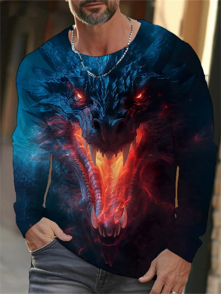 

Autumn Dragon 3D Print Men O-Neck T-shirt Casual Fashion Long Sleeve Oversized T Shirts Fashion Tops Trend Men Clothing