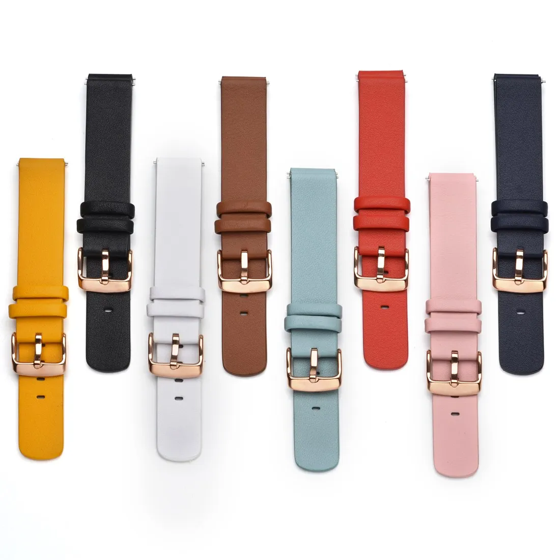 WOCCI Top Grain Leather Watchband Soft Watch Band 18mm 20mm 22mm Wrist Strap with Stainless Rosegold Buckle for Unisex