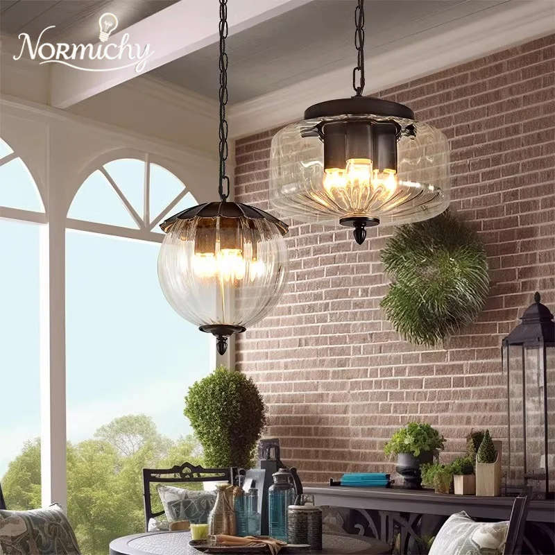 American Retro Glass Sunroom Pendant Light Balcony Corridor Outdoor Gazebo Hallway Lighting Glass Ceiling Lamp Home Changeable