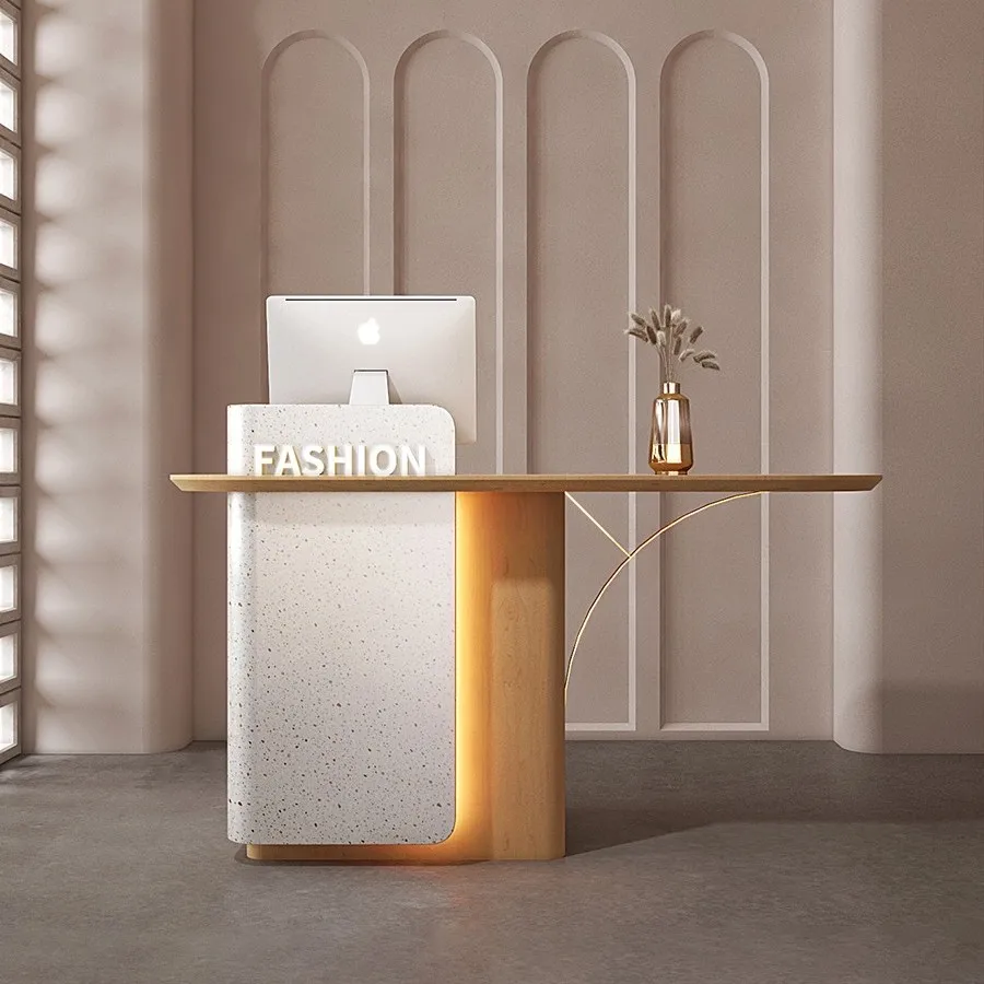 Cream Wind Store Small Cashier Wooden Front Desk Reception Desk Beauty Salon Clothing Store Shopping Guide Desk Barber Shop Bar