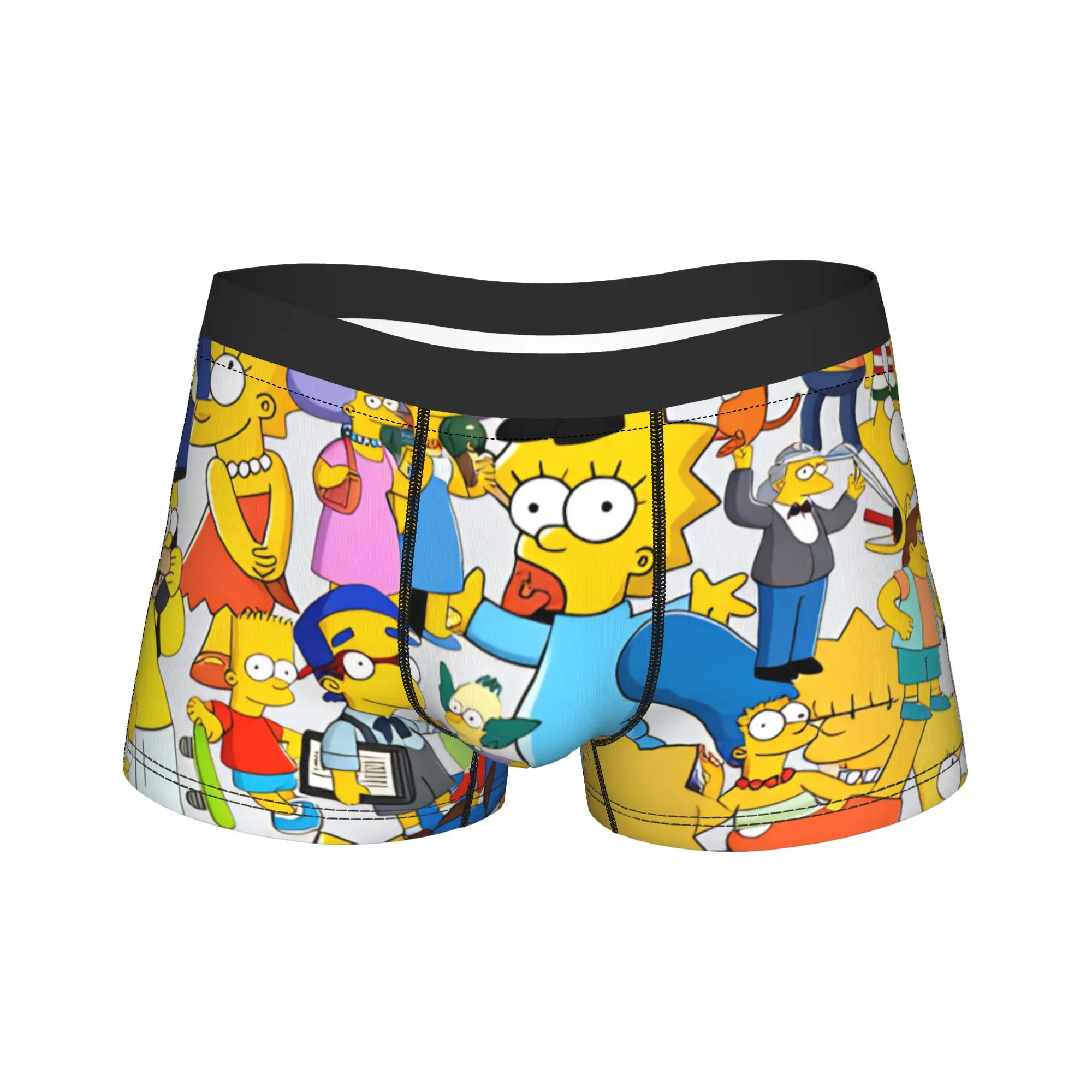 Funny S-Simpsons All Characters Chaos Collage Boxer Brief Underwear Hot Sale Men Novelty Boxershorts Design Plus Size Underpants