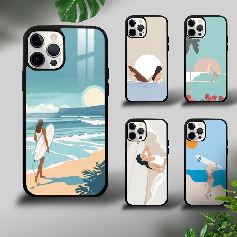 

Surf Sports Girl Phone Case For iPhone 16 15 14 13 12 11 Pro Xs Max Mini Plus Celulares Hard Cover Shockproof Funda