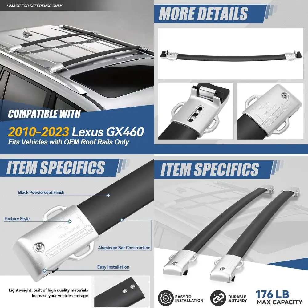 

Aluminum Roof Rack Crossbars for 2010-2023 Lexus GX460, 176lbs Capacity, Anti-Corrosion, Suitable for Bikes and Kayaks