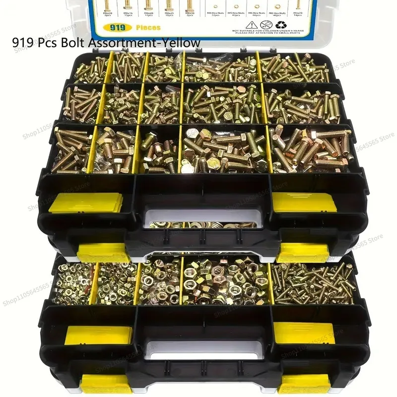 boxed bolts 919pcs color zinc high-strength outer hexagon bolts combined hexagon head screw nut set