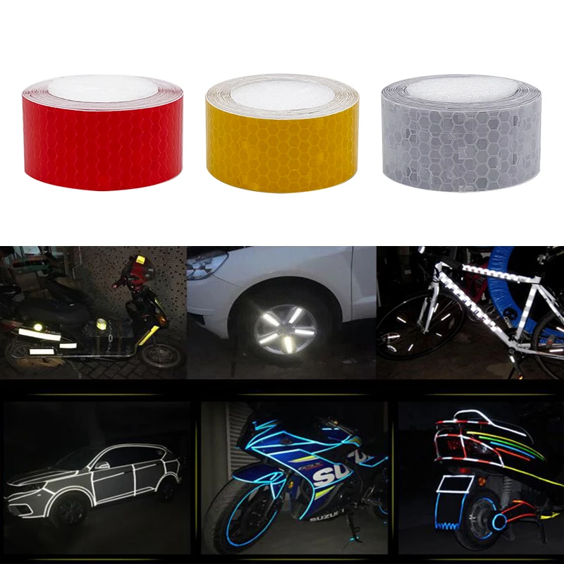 VOOFENG 25mmX3m Solid Reflective Tape Car Sticker Warning Tape for Bike Auto Motorcycle Decoration Road Safety Red White Yellow