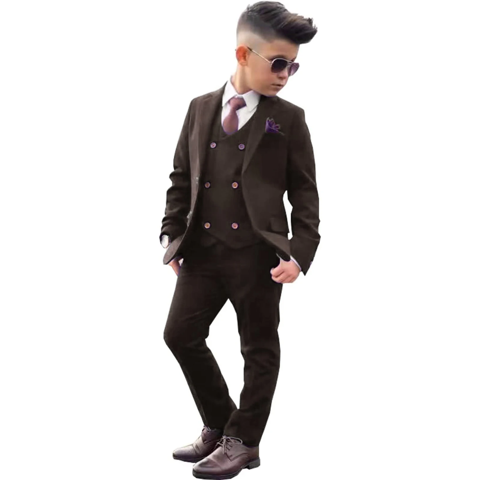 Traje de boda de un solo pecho para niño, Blazer con solapa de muesca, chaleco y pantalones, traje elegante, conjunto de esmoquin para fiesta de 2 a 18 años