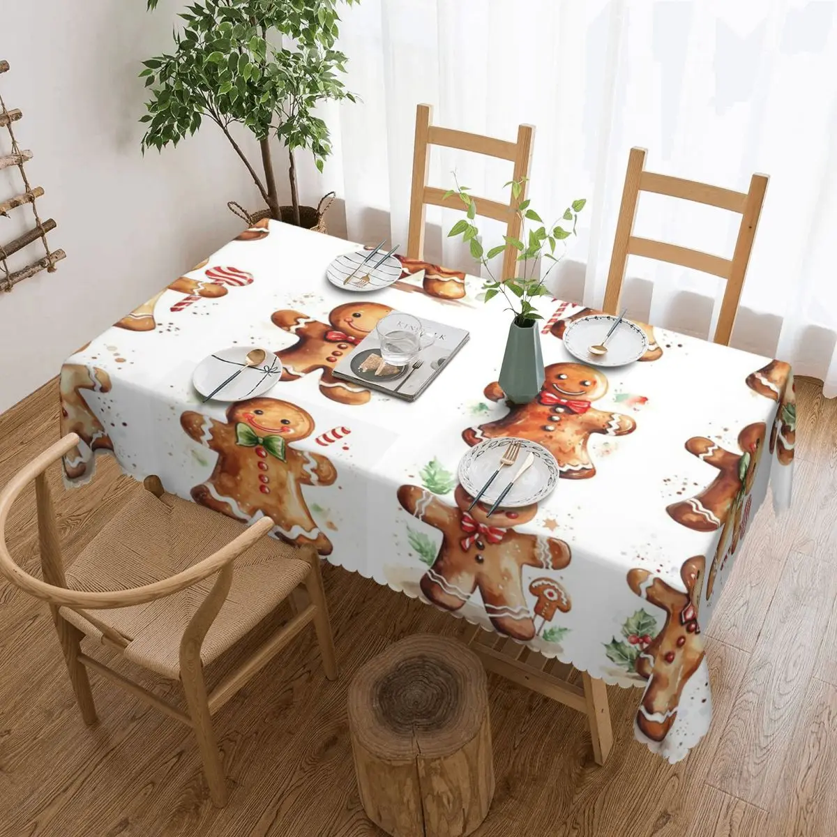 

Веселая Рождественская елка и пряники для мужчин, индивидуальная прямоугольная скатерть, водонепроницаемая скатерть для обеденных мероприятий, скатерть