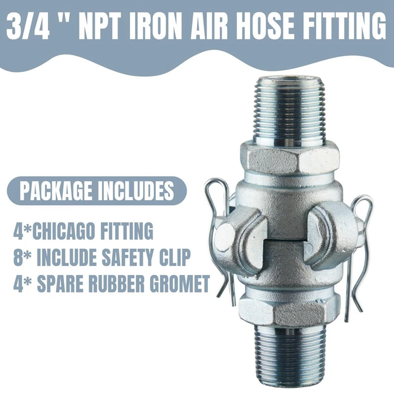 4Sets NPT Air Hose Fitting 2 Lug Universal Coupling Chicago Fitting For Female And Male End (Male End,3/4Inch) Durable