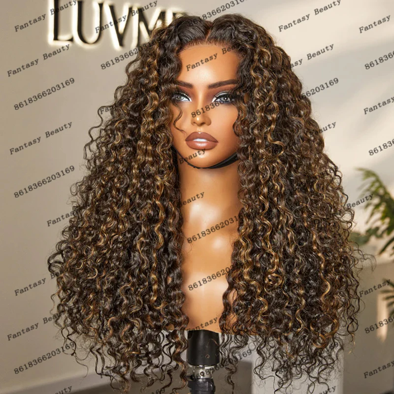 200Density Thick Full Density Remy Human Hair Pre Plucked 5x5 HD Lace Wigs Glueless Highlight Curly Brown Black Women Daily Wigs