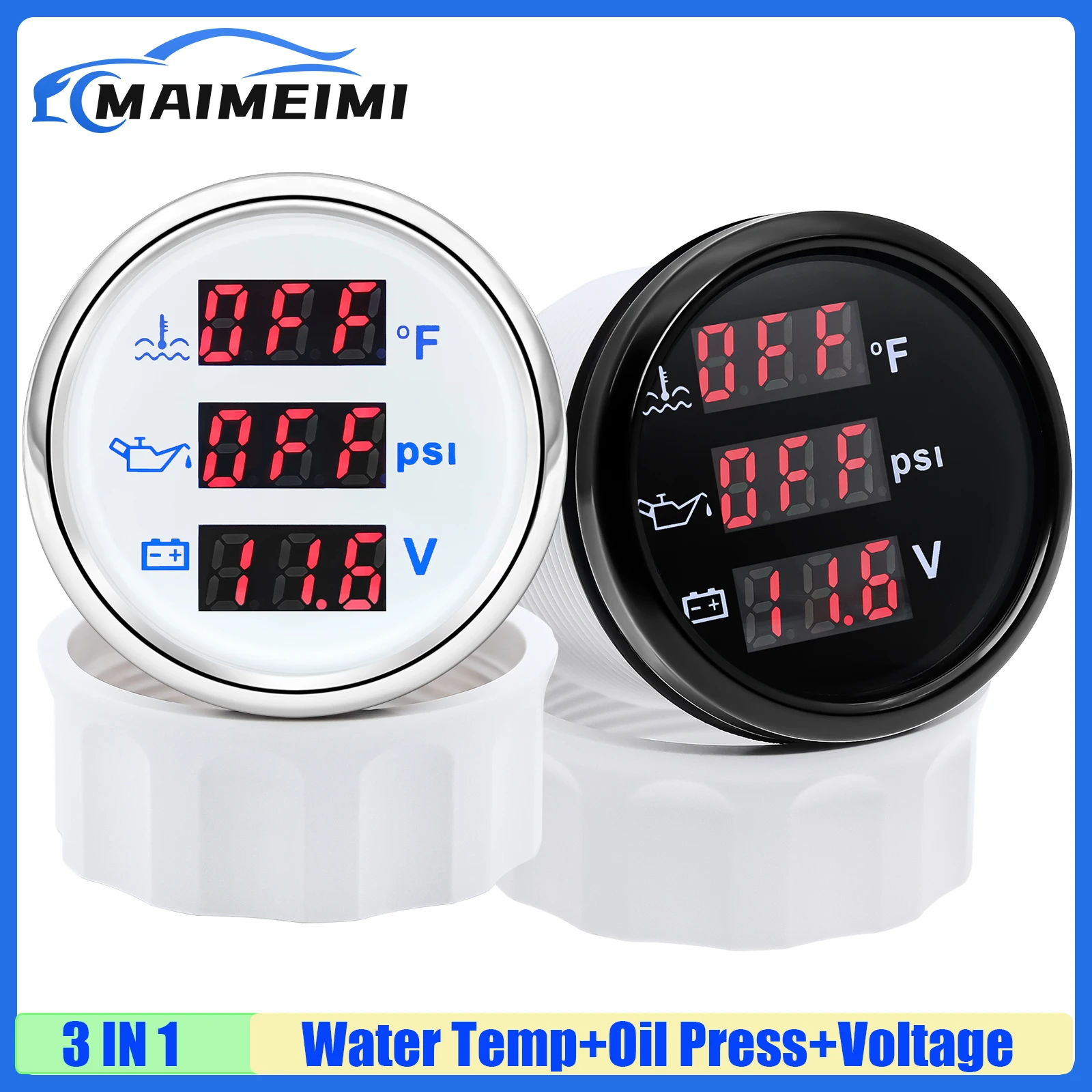 

Многофункциональный цифровой манометр 52 мм 3IN1, температура воды + давление масла + напряжение с сигнализацией, красный свет для бензина, дизельного автомобиля, лодки