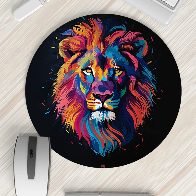 1PC Lion Round Mouse Pad Non Slip Cartoon Gaming Pad For Office Rug Mouse Mat Desktop Accessories Desk Mat Home Office Mausepad