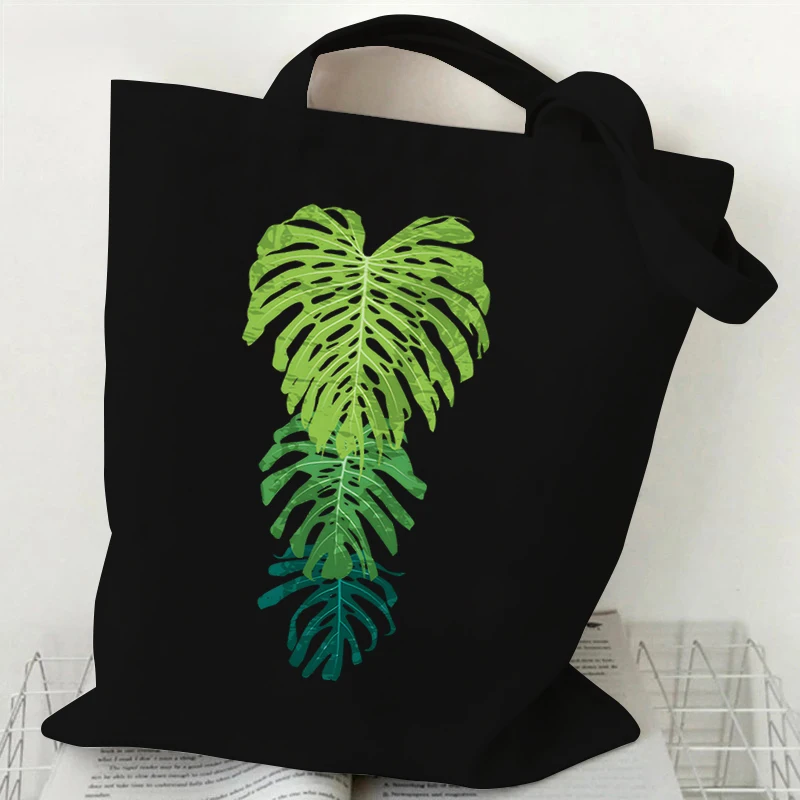 Monstera Plant Print Women Canvas Shopping Bag Casual Large Capacity Shoulder Bag Eco Handbag Tote Reusable Grocery Shopper Bags