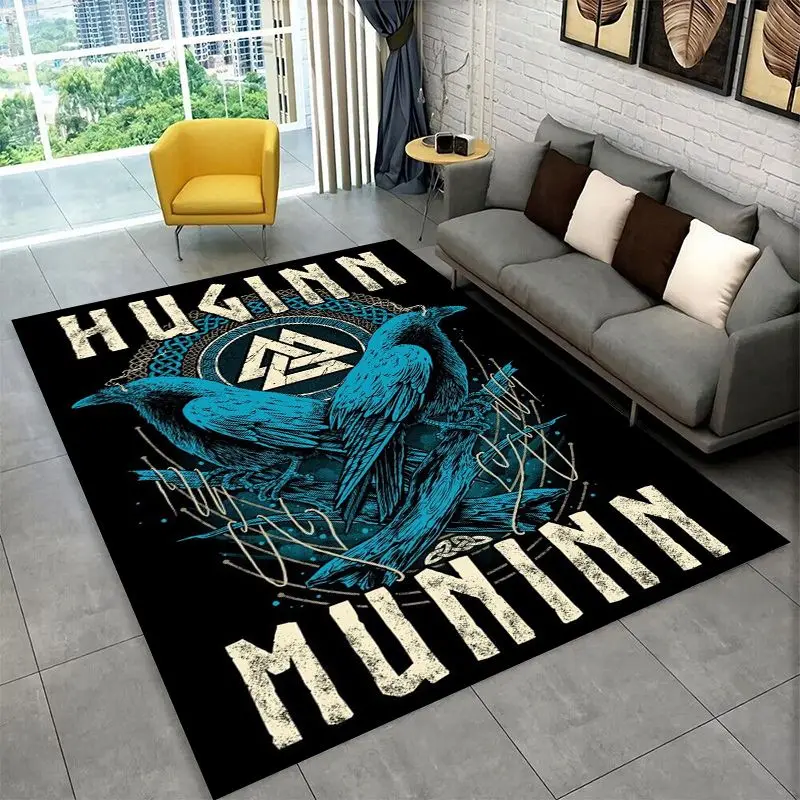 Viking Totem Nordic Rune Valhalla Vegvisir Odin Large Area Rug Non-slip Carpet for Bedroom Living Room Sofa Doormat Floor Mat