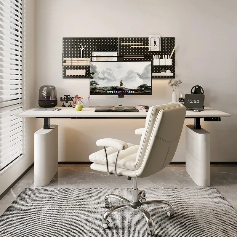 Leather surface light luxury computer desk worktable adjustable desk intelligent electric lifting table