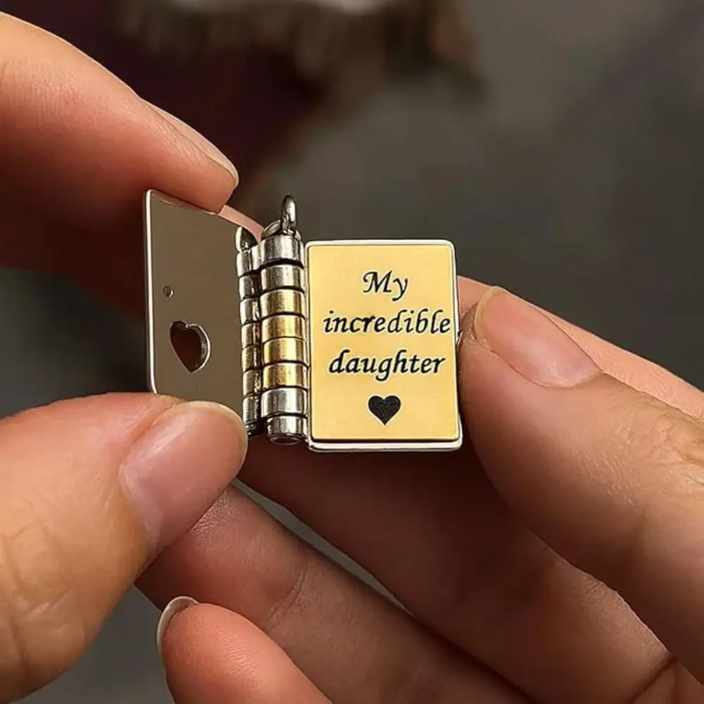 Collar de libro para hija que se puede abrir, Mini collar de libro con mensaje de Color dorado de acero inoxidable con páginas de información grabada