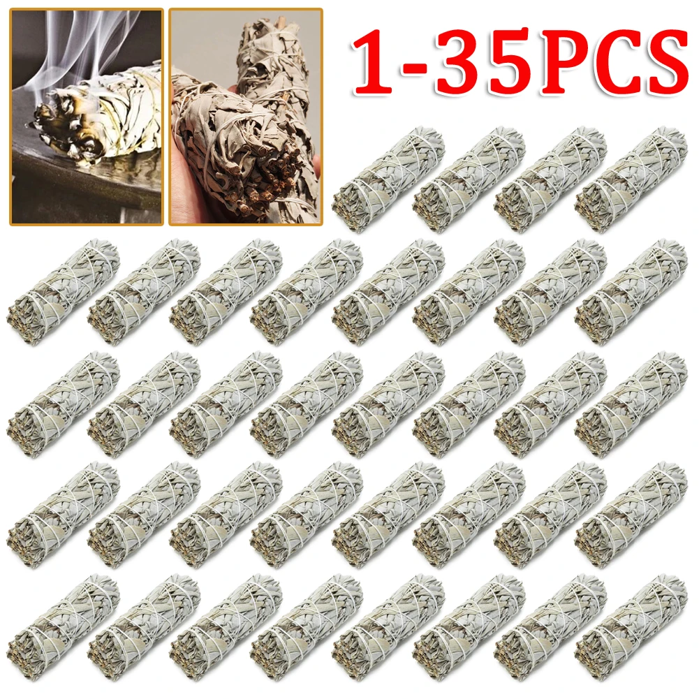 1-35pcs Natural White Sage Grass Bundle Smudge Sticks Pure Leaf Smoky Indoor Purification Grass Incense Home Office Cleansing