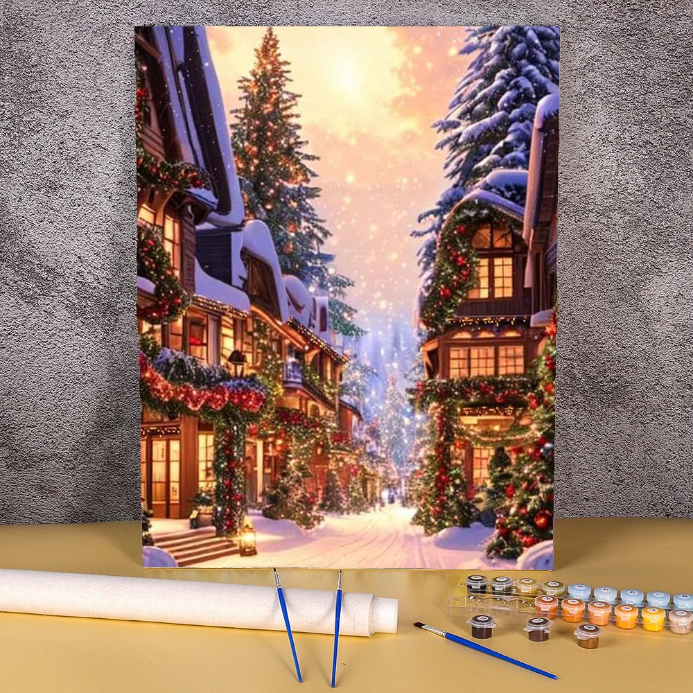 

Paint By Number Christmas Drawing On Canvas HandPainted Painting Art Gift DIY Pictures By Number Snow Town Kits Home Decor