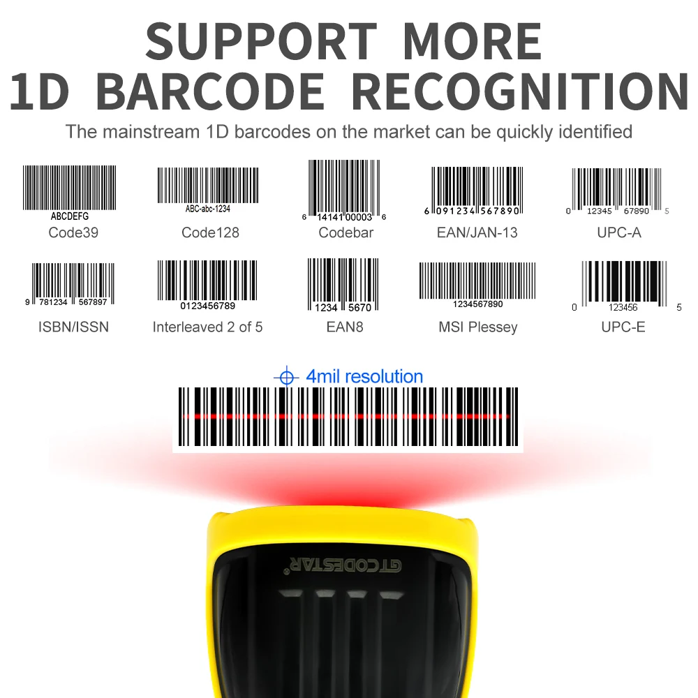 GTCODESTAR X-620E Handheld Wireless Bar Code Reader Laser Barcode Scanner Inventory 1D Barcode Scan Gun for Supermarket Scanning
