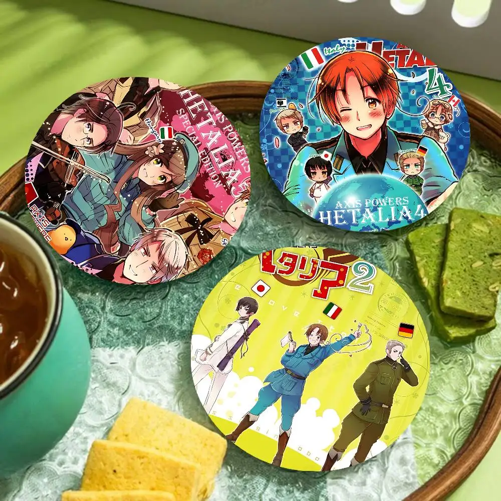 Hetalia World Stars Anime Round Coasters Insulated Durable Cups Coffee Coaster Plate Mats Home and Decoration Kitchen Utensils