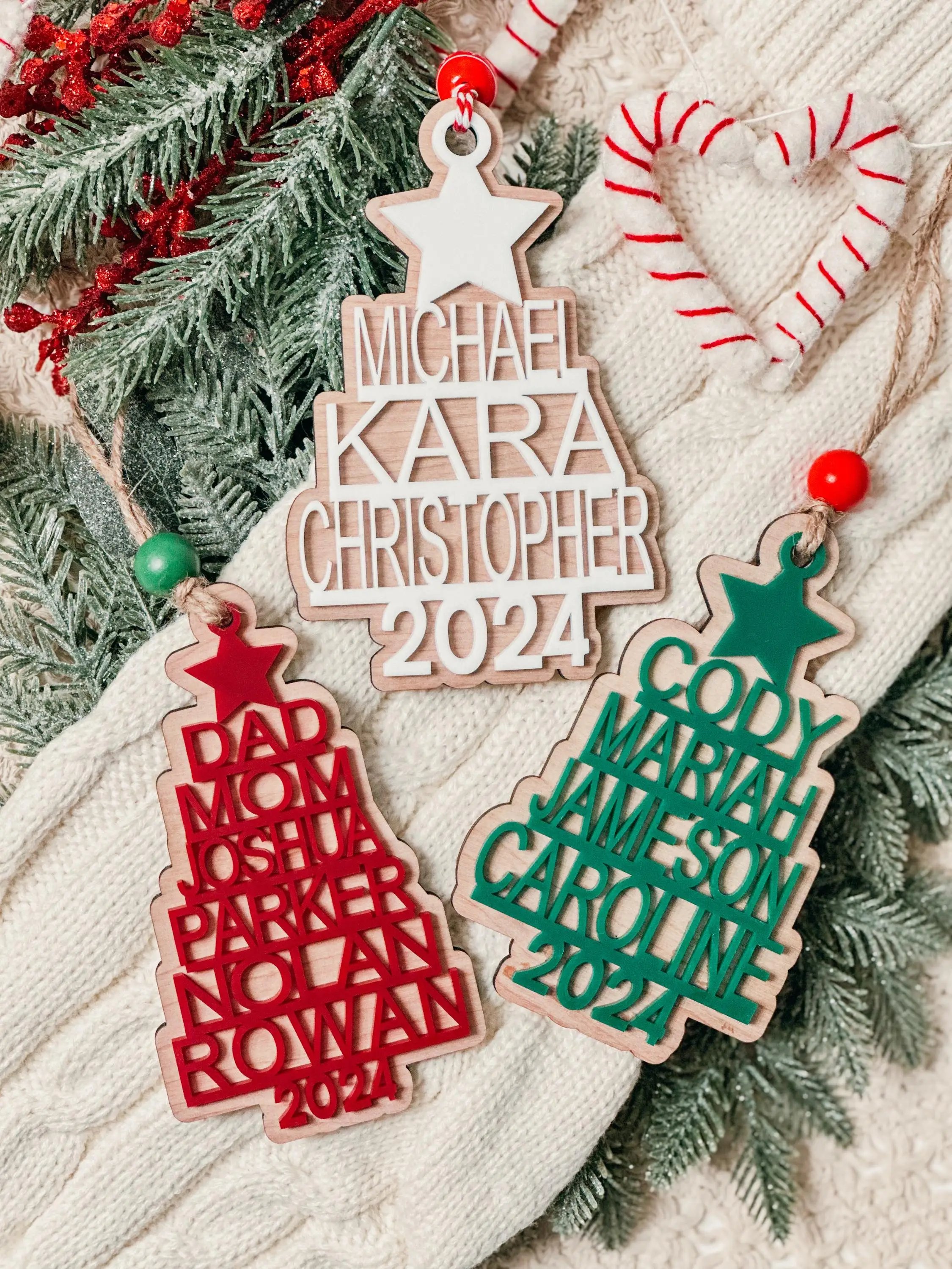 Adorno familiar de árbol de Navidad apilado |   Adorno navideño familiar personalizado |   Regalos de Navidad |   Regalos para abuelos