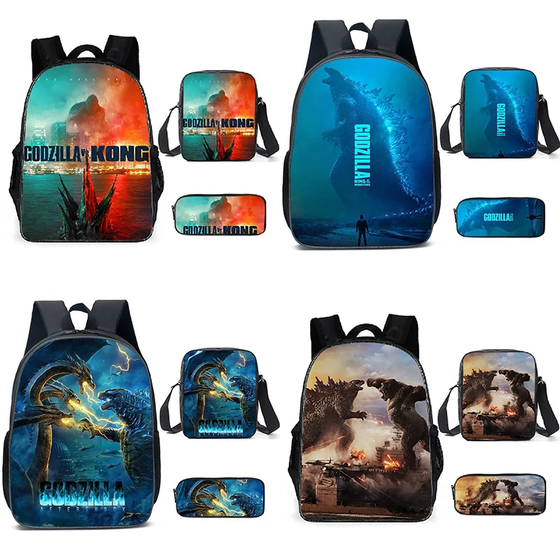 3pcs/set Godzilla X Kong : The New Empire  Children School Bag Backpack Pen Bag Shoulder Bag Anime Knapsack Learning Supplies