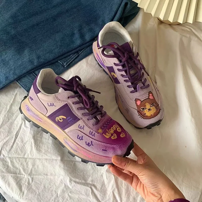Purple Women\'s Shoes Cat New Thick Bottom Gump Shoes Soft Bottom Sneakers Luxury Shoes Woman Designer Sneakers Kawaii Vintage