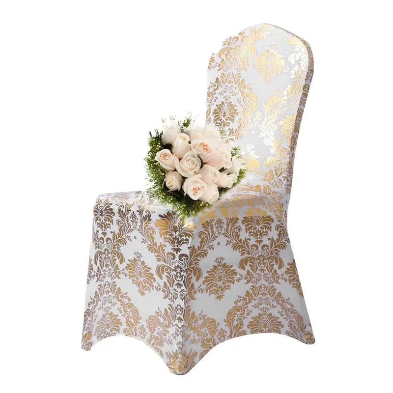 

Gold Silver colour print chair cover pattern lycra chair cover for wedding party decoration cheap price spandex fit all chairs