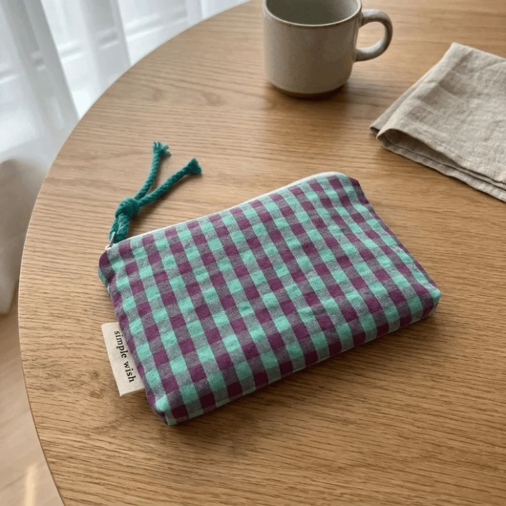 Plaid Striped Makeup Bag Portable Large Capacity Cosmetics Organizer with Zipper Multi-functional Mini Cosmetic Pouch Women