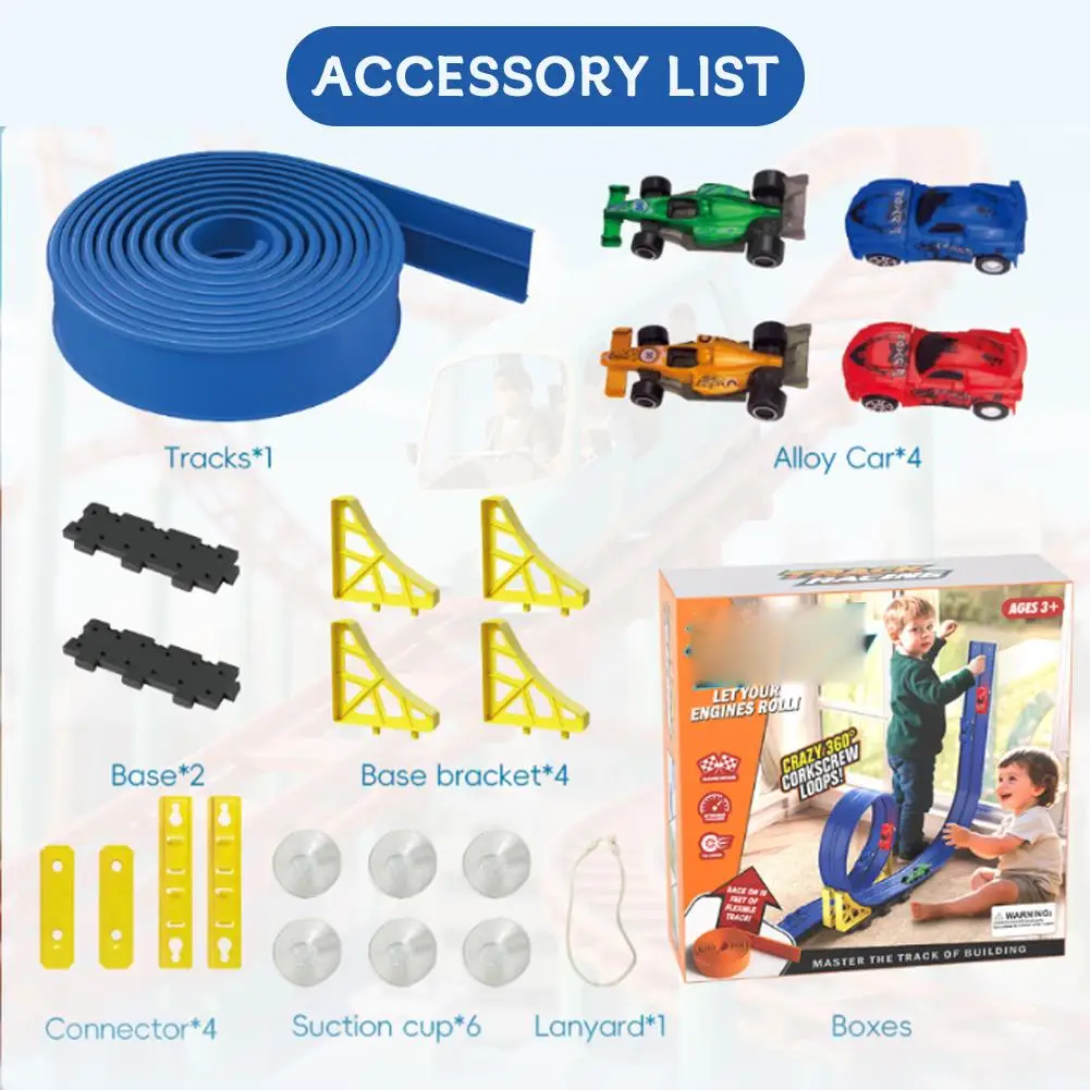 DIY Drei Schienen Auto Soft Runway Track Doppel Farbe kinder Puzzle Schiebe Power Schiene Auto Spielzeug Blau Power Schiene Auto spielzeug Set