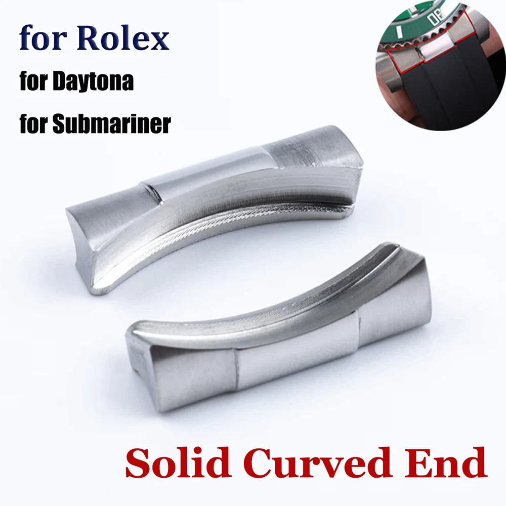 Silver Solid Curved End Link for Rolex Submariner Endlink Just for Daytona 116503/116500 for Rubber Leather Watch Band